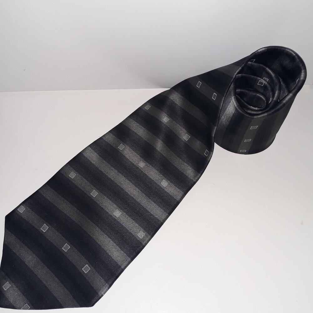 Claiborne Black, Gray Striped Silk Tie 58 inches Made in USA